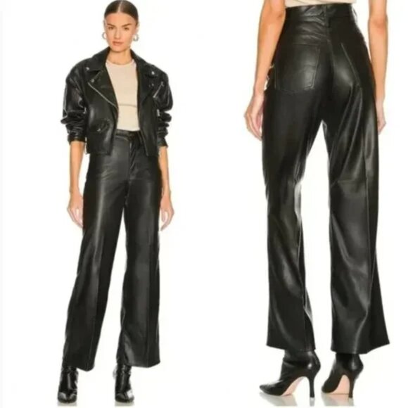 NWT Levi's 70's High Flare Faux Leather Black Pants Size 27 - Picture 2 of 14